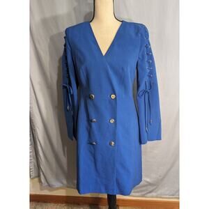 Venus Women's Blue V-neck Double Breasted Dress